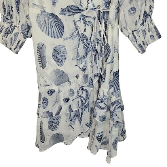 All Saints Ari Oceano Coastal Mini Beach Wrap Ruffle Dress Size 12 - Picture 6 of 15